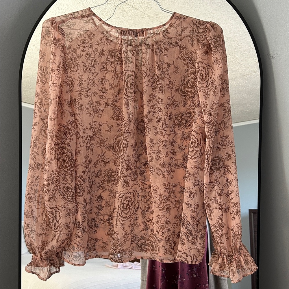 LOFT Peach Floral Blouse - Picture 2 of 3